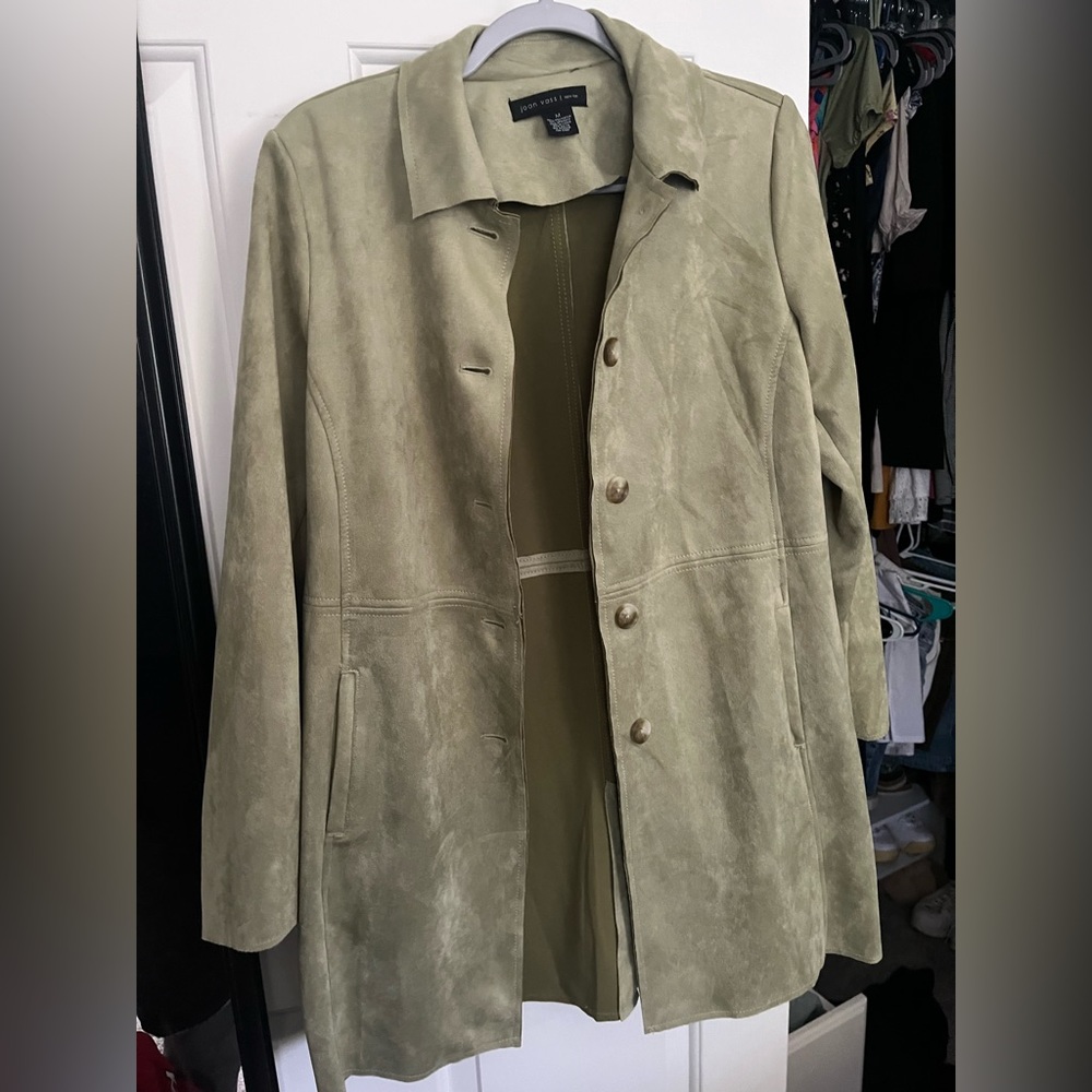 Sage suede mid length coat